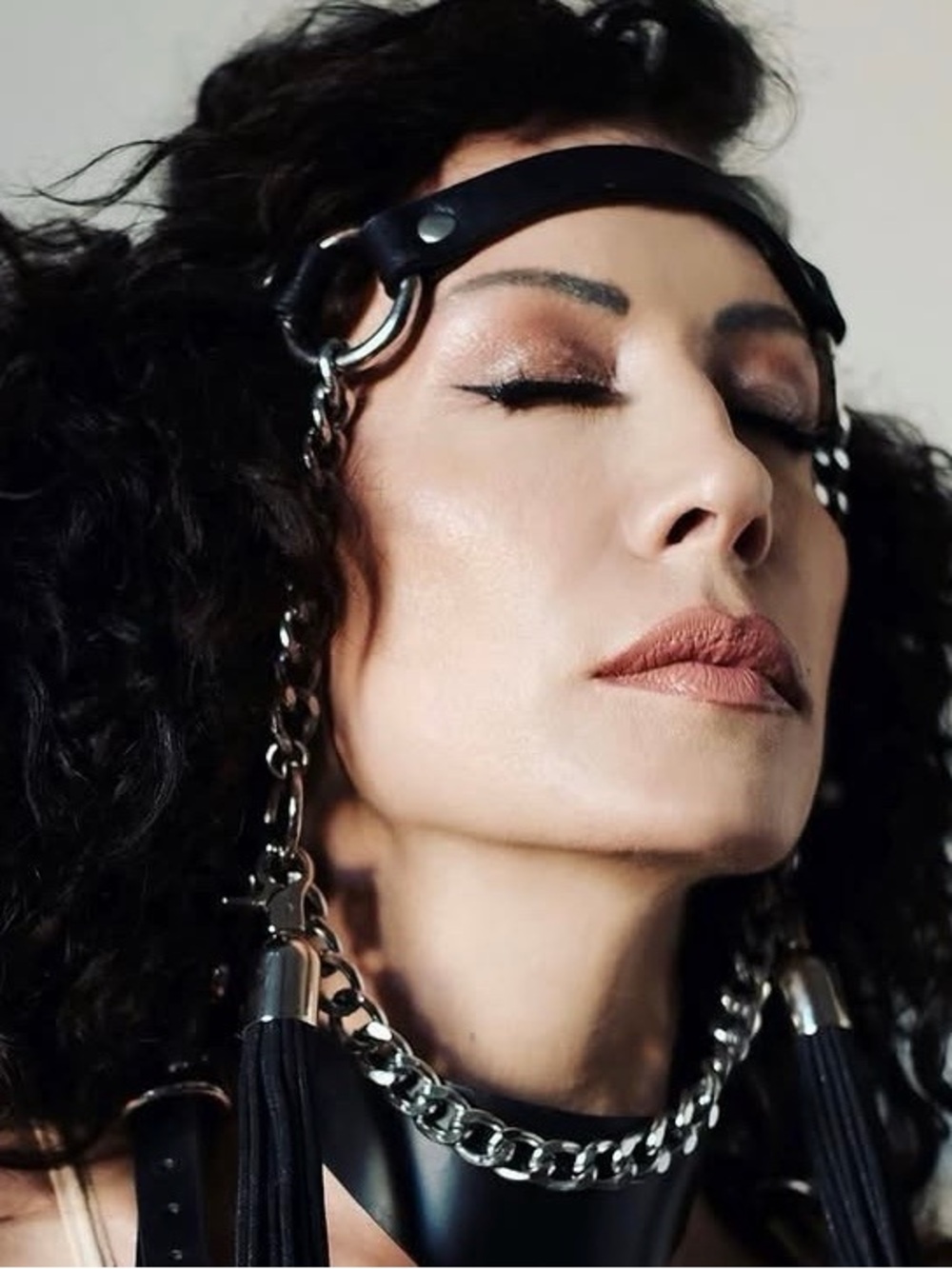 NWT Custom Black Leather & Chain Headpiece - Picture 3 of 12